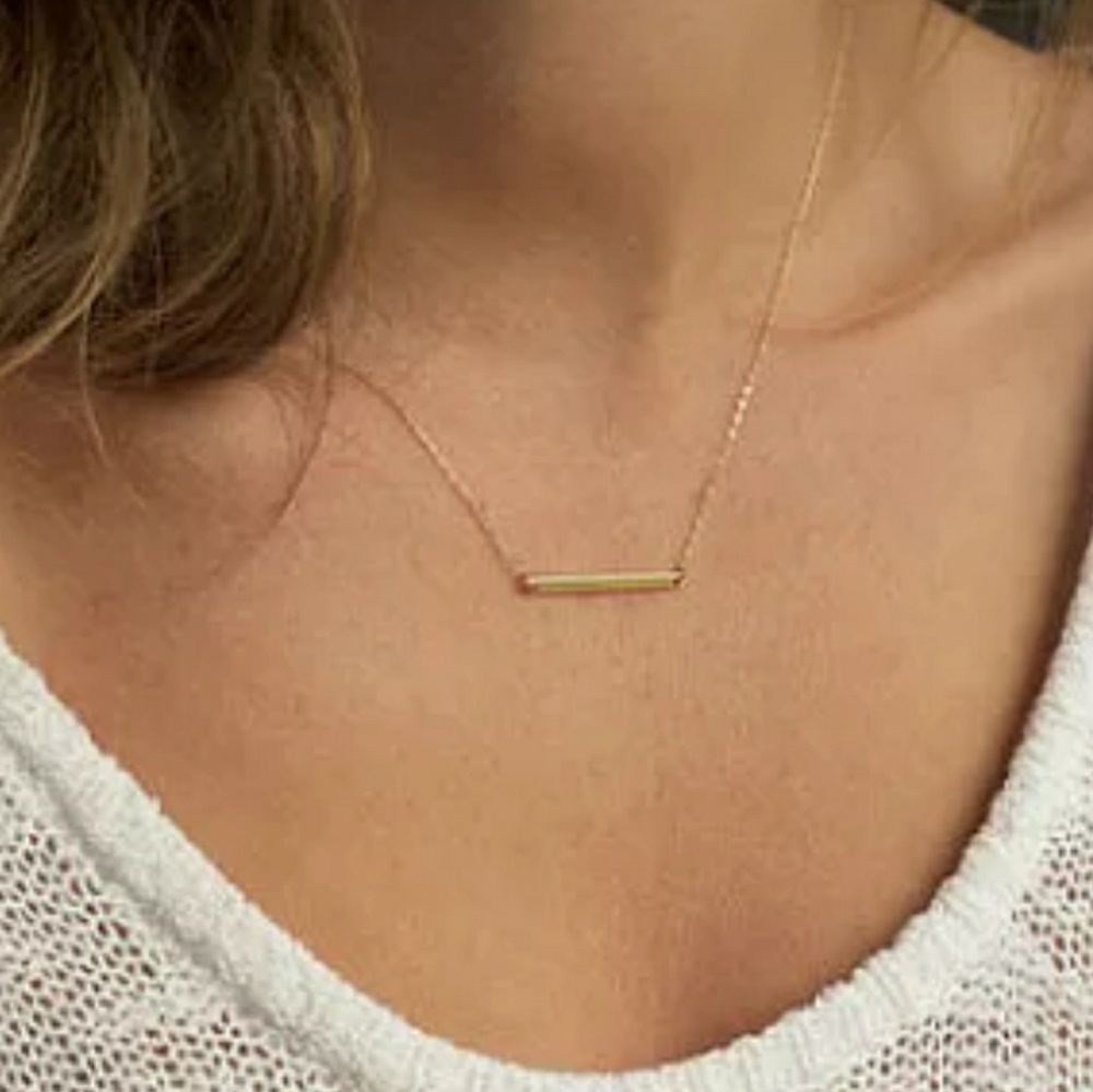Gold Tone Single Horizontal Bar Necklace - Picture 2 of 5
